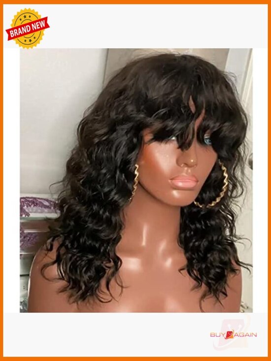 Deep Wave Bang Wig 180 Density Full Machine Made Human Hair Brazilian Hair main image 6